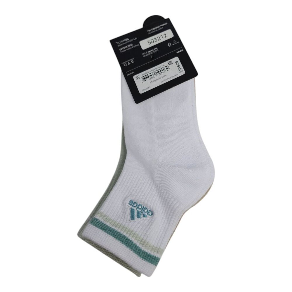 Adidas Womens ClimaCool Cushioned High Quarter Socks 3Pack Size 5-10 Green Beige - Picture 2 of 7